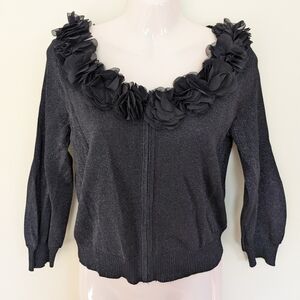 Adrianna Papell Evening Essentials Black Metallic Cardigan Medium